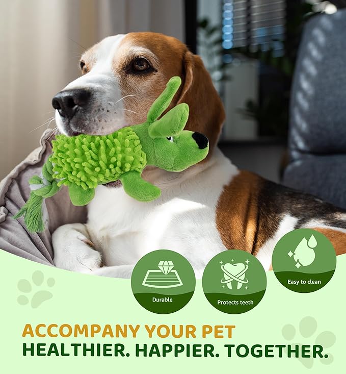 Squeaky Dog Toys - Plush Dog Toys with Soft Durable Fabric for Small Medium Large Breeds, Interactive Tug of War Rope Chew Toys, Teeth Cleaning, Dental Care, and Keep Dogs Busy (Puppy-Green)