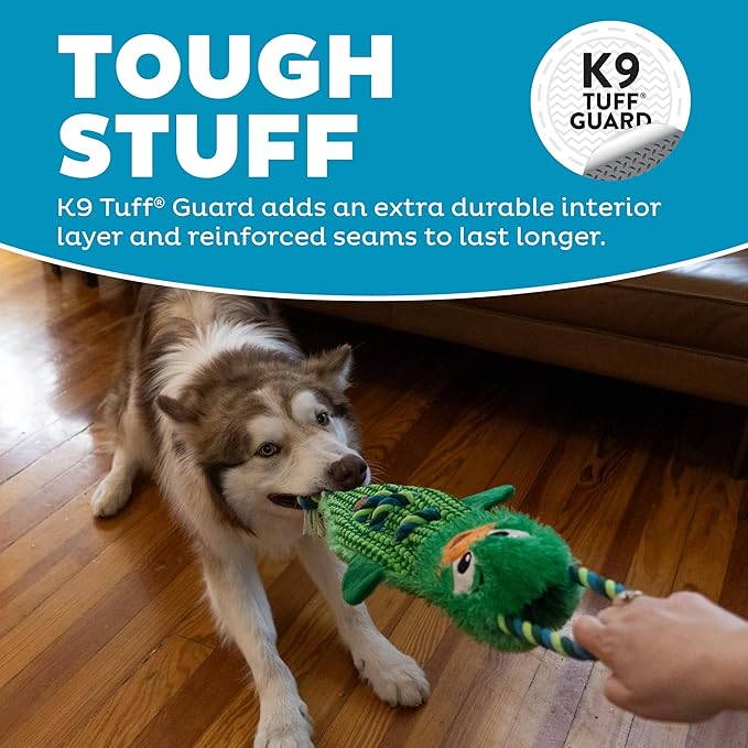 Outward Hound Ropiez Rope Interactive Dog Tug Toy for Tugging Squeaky Fun, 23.6 Inch Mallard, Green, Large