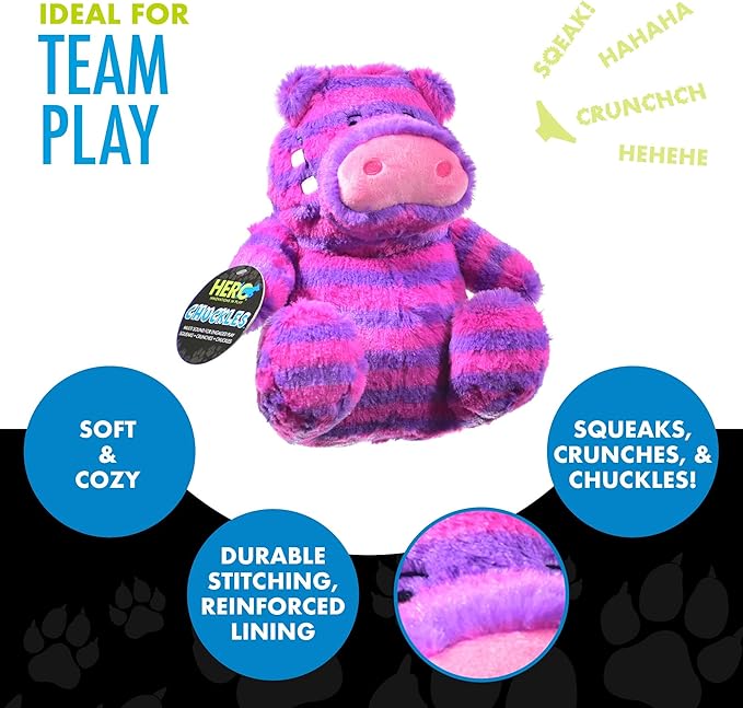 Hero - Chuckles Hippo Plush Dog Toy - Dog Squeaky Toys - Durable Stuffed Animal with 3 in 1 Squeaker