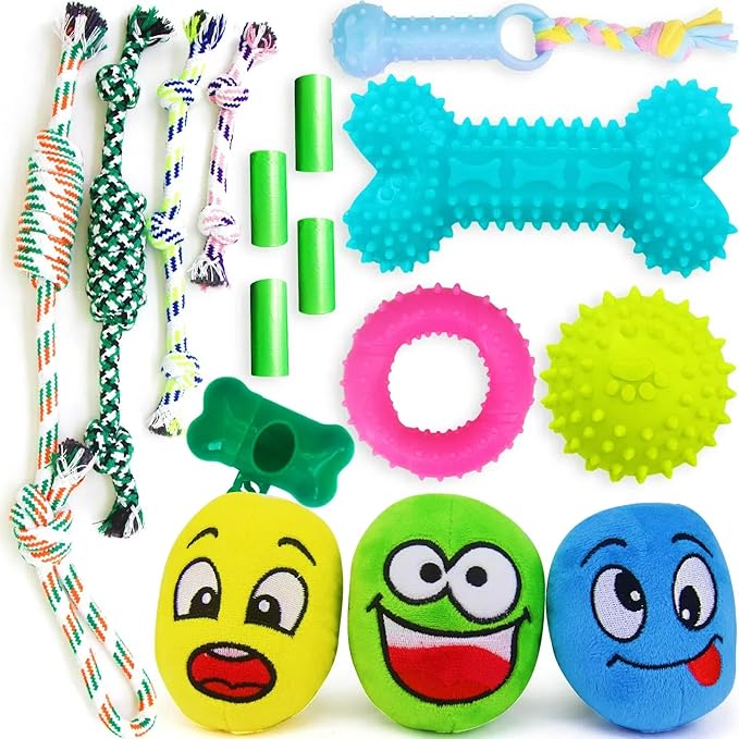 Puppy Chew Toys for Teeth Cleen & Gum Massage, 16 Pack Puppy Teething Toys for 0-6 Months, Soft Plush, Ball and More Rope Interactive Dog Chew Toy Puppies Supplies Starter Kit to Keep Them Busy