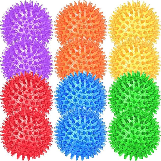 Beieverluck 12 Pack 2.5 Inch Squeaky Dog Toy Balls Spikey Dog Balls Large Dog Chew Toys for Medium Large and Small Dogs for Aggressive Chewers, 6 Colors