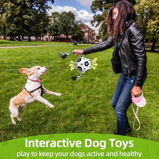 QDAN Dog Soccer Ball for Dogs, Durable Outdoor Dog Toys, Plush Dog Balls, Rope Birthday Toys for Small to Large (Black)