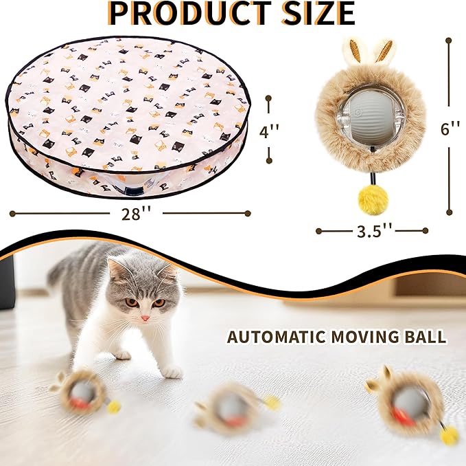 2 Packs Interactive Cat Toy Ball - Rechargeable Automatic Cat Toys for Indoor Cats, Self-Rolling Hunting Game Toy with Quiet Motor & USB-C Charging