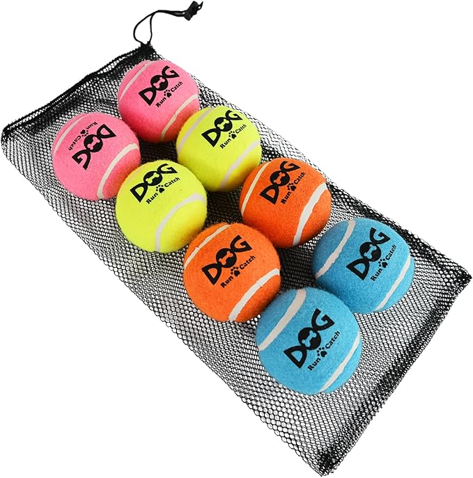 Large Tennis Balls for Dogs - 8 Pack 3.0'' Durable Non-Toxic Outdoor Dog Toys Balls with Mesh Bag, SGS Certified, Colorful Fetch Toys, Medium Large Breeds
