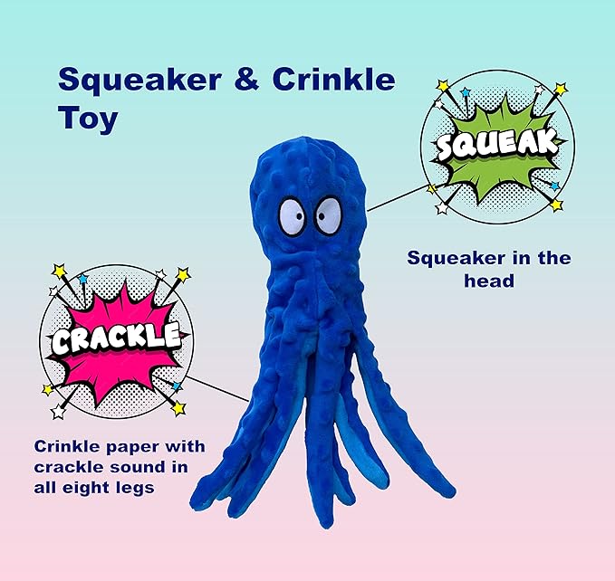 Squeaky Dog Toys for Small, Medium and Large Breeds - Tough, Durable and Soft Crinkle Plush Puppy Toys for Boredom (Octopus+Ducky) 2pack