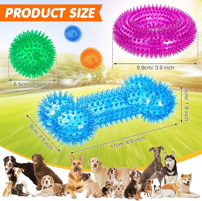 9 Pcs Dog Squeaky Toys Set, Dog Squeaky Balls Bone Shape Teething Toys Donut Shape Balls for Small Puppy Medium TPR Rubber Pet Chew for Training Fetching Teething