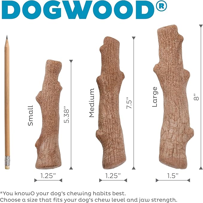 Outward Hound Dogwood Wood Durable Dog Chew Toys, Real Wood & Calming Hemp, 2-Pack, Medium