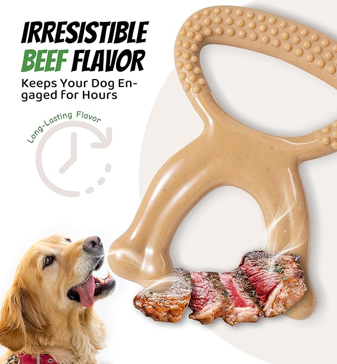 Durable Dog Chew Toy for Aggressive Chewers, Indestructible Nylon Bone Dental Care Teeth Cleaning Chew Toy for Small, Medium and Large Dogs, Keep Them Busy, Irresistible Beef Flavor (Brown)