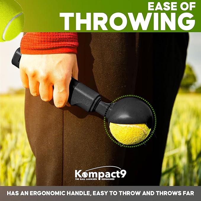 Kompact9 | Retractable Pocket-Sized Ball Launcher, Eco-Friendly & Portable Dog Fetch Toy, Made from Recycled Plastic, UK Designed, Fits Standard Tennis Balls Perfect Dog Exercise Equipment | Black