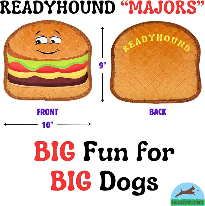 Majors - Extra Large and Durable Hamburger Squeaky Dog Toy for Aggressive Chewers, Specially Designed for Big Fun for Big Dogs, Toys for Puppies, Medium, Large, and XL Breeds