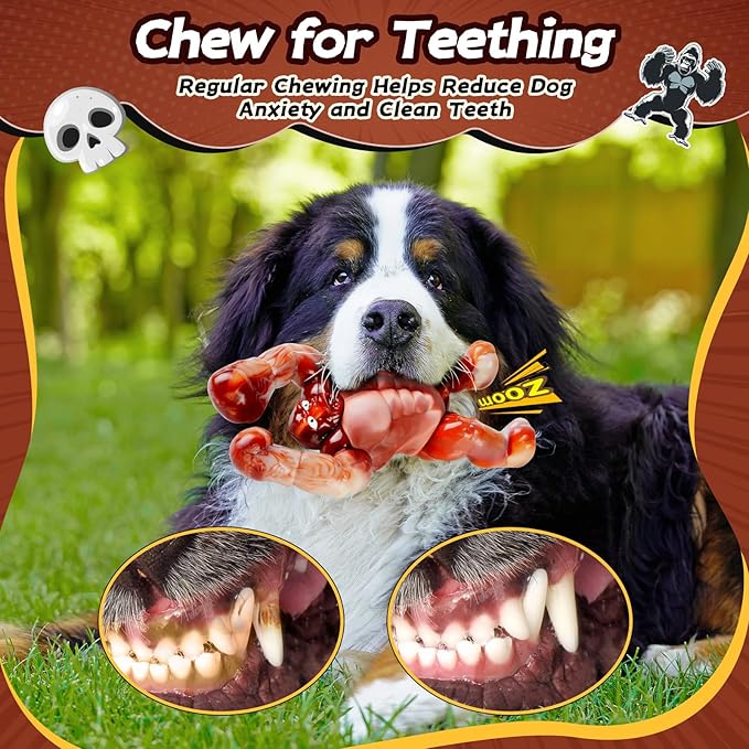 Tough Dog Toys for Aggressive Chewers – Indestructible Chew Toys for Medium & Large Dogs, Squeaky Toys to Keep Them Busy, Reduce Anxiety, Bacon Flavor