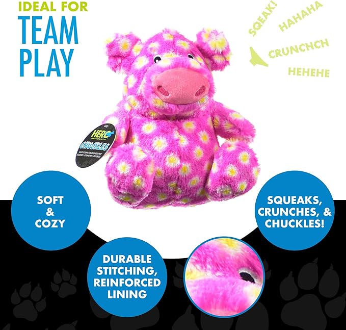 Hero - Chuckles Polka-Dotted Pig Plush Dog Toy - Dog Squeaky Toys - Durable Stuffed Animal with 3 in 1 Squeaker