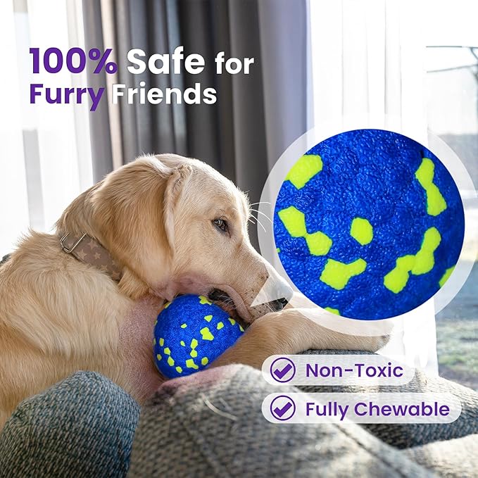 2 Pack Bouncy Dog Balls, 3'' Indestructible Dog Toys for Aggressive Chewers, Outdoor Jolly Tennis Balls for Dogs, Durable Interactive Floating Dog Fetch Toy, Blue White