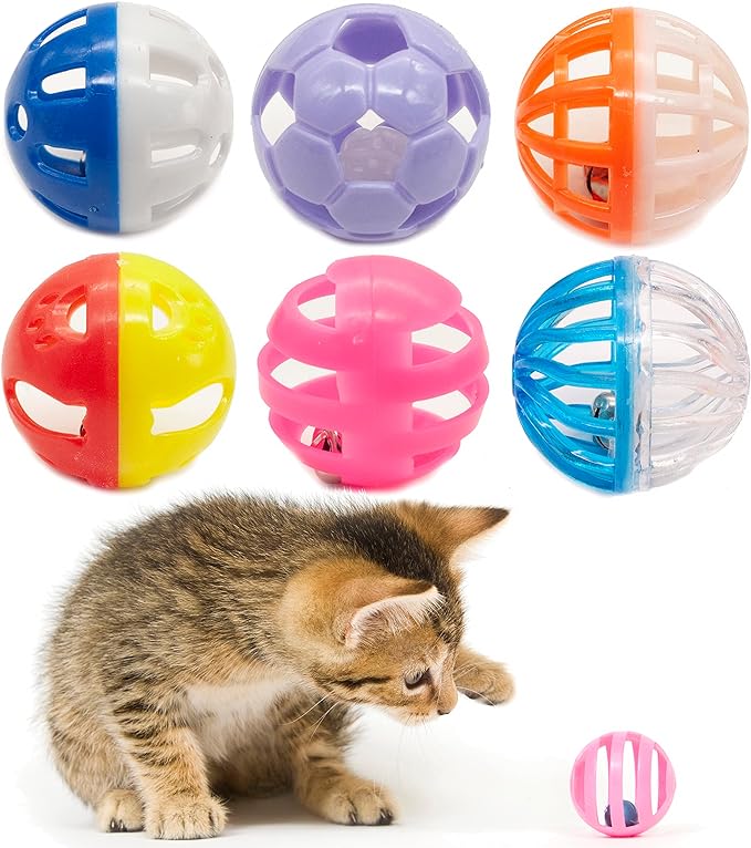 Fashion's Talk 12PCS Value Pack Plastic Ball Cat Toys Lattice Balls with Bell Jingle Kitten Toy,Gift Box 1.5" 6 Styles