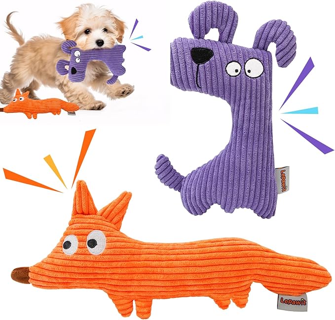 Squeaky Dog Toys, Cute Plush Toy for Dogs Indoor Play, Interactive Dog Toys with Non-Shedding Material for Small and Medium Dogs - Fox & Dog, orange