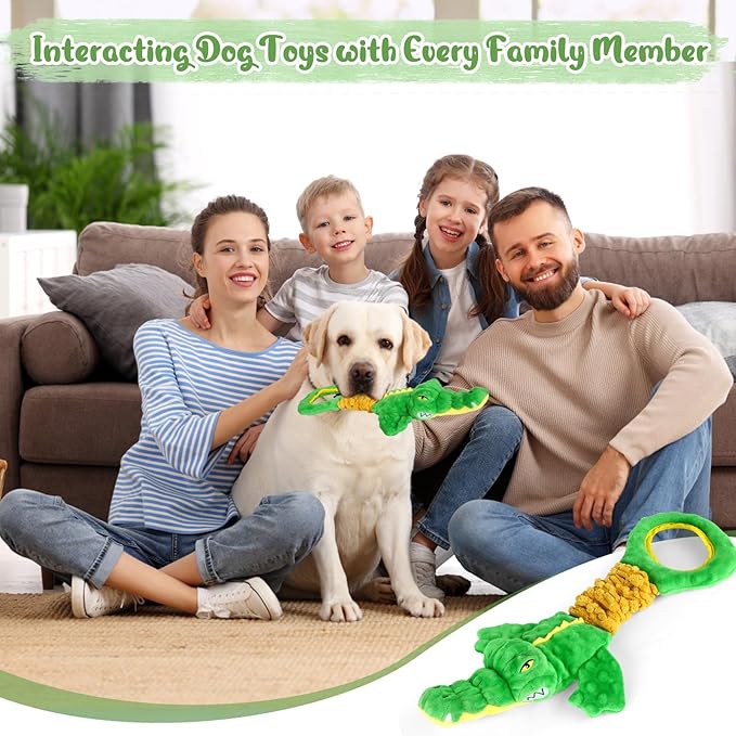 Large Alligator Dog Toys, Plush Squeaky Dog Toy with Crinkle Paper and Tug of War Handle, Interactive Puppy Toys for Small, Medium and Large Dogs