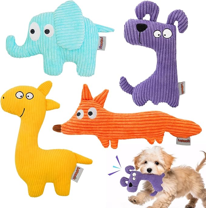 Squeaky Dog Toys, Cute Plush Toy for Dogs Indoor Play, Interactive Dog Toys with Non-Shedding Material for Small and Medium Dogs - 4pack, blue