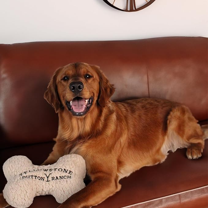 design LAB, Inc. Official Yellowstone Merchandise | Large Plush Bone Shaped Toy for Dogs | Soft, Squeaky Toys from Dutton Ranch
