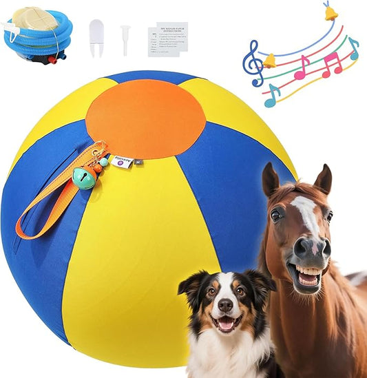 18 Inch Jingle Herding Ball for Dogs & Puppies with Bell, Dog Play Toy, Audible Herding Ball for Cattle Dog, Australian Shepherd, Thickened Oxford Cover, Pump, Patch Repair Kit