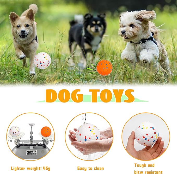 2pack 3''Durable Dog Balls for Aggressive Chewers, Indestructible Bouncy Floating Balls for Training, Catch and Fetch, Durable Solid Tennis Ball Toys for Large, Medium Dogs - White, Orange