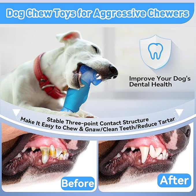 Dog Toys for Aggressive Chewers, Interactive Dog Chew Toy for Large Dogs, Indestructible Squeaky Toys to Keep Them Busy, Tough Toys for Medium/Large Dogs Blue