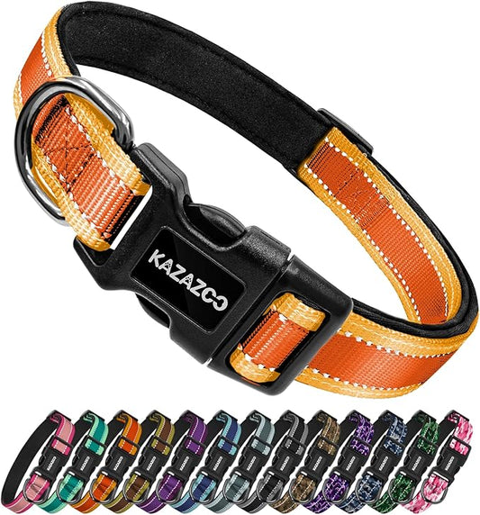 Reflective Dog Collar with Soft Padding Dog Collar for Medium & Large Dogs, No Pull, Heavy Duty, Adjustable Nylon Collar with Quick-Release Buckle, Walking Training-Orange-XL