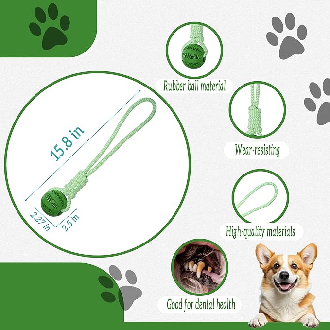 Dog Rope Toy, Dog Toy with Rubber Ball for Small and Medium Dogs, Training & Promoting Relationship Durable Outdoor Puppy Chew Toys for Teeth Cleaning, Fetch & Training(Green)