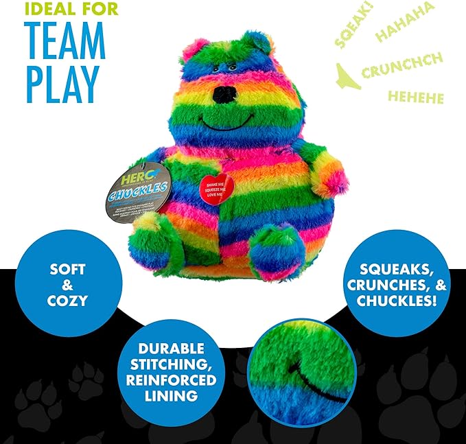 Hero - Chuckles Bellies - Rainbow Bear Plush Dog Toy - Dog Squeaky Toys - Durable Stuffed Animal with 3 in 1 Squeaker