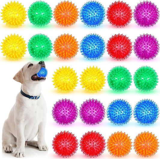 24 Pack Squeaky Dog Toys Balls 2.56'' Spiky Dog Balls Floating Pool TPR Puppy Fetch Chew Toy for Small Medium Doggy Aggressive Chewers Clean Teeth Training(Blue, Green, Orange, Purple, Red, Yellow)