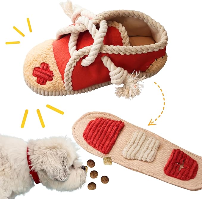 2 Pack No Stuffing Squeaky Dog Toys for Small, Medium and Large Dogs - Interactive Tug of War Puppy Chew Snuffle Toy, Dog Birthday for Dog Presents - Shoe