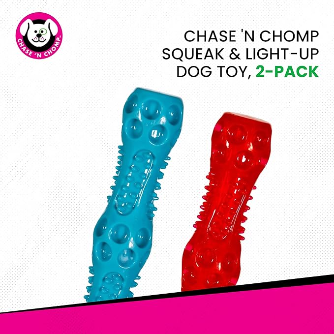 Chase 'n Chomp Squeak and Light Up Sticks Dog Toy, Mental & Physical Stimulation, Large, 2 Pack