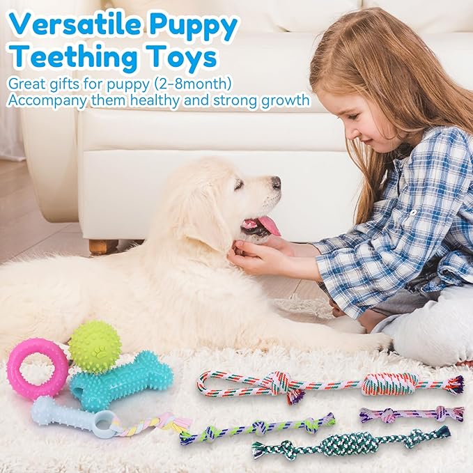 Puppy Chew Toys for Teeth Cleen & Gum Massage, 16 Pack Puppy Teething Toys for 0-6 Months, Soft Plush, Ball and More Rope Interactive Dog Chew Toy Puppies Supplies Starter Kit to Keep Them Busy