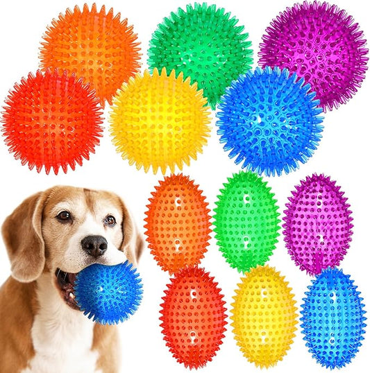 12 Pcs 4.5'' Squeaky Dog Ball and Spiky Squeaker Football for Aggressive Chewers Medium Large Dogs Toys Heavy Duty Teething Toys for Training Cleaning Teeth Indoor Outdoor