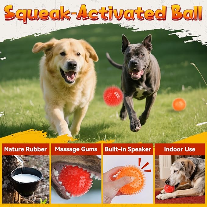 KIPRITII Heavy - Duty Dog Chew Toys for Aggressive Chewers – 6 Pack Tough Dog Toys Include Indestructible Chew Bone, Interactive Tug Toys & Squeaky Balls, Ideal for Medium & Large Breeds Dogs