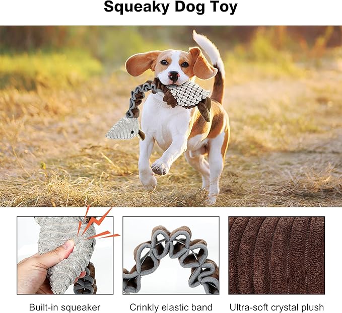 Dog Toys for Large Dogs Plush Dog Squeaky Toys to Keep Them Busy Tug of War Dog Toys for Medium and Small Dogs Made of Cotton Material and Crinkle Paper Stuffed Animals for Dogs（Armadillo