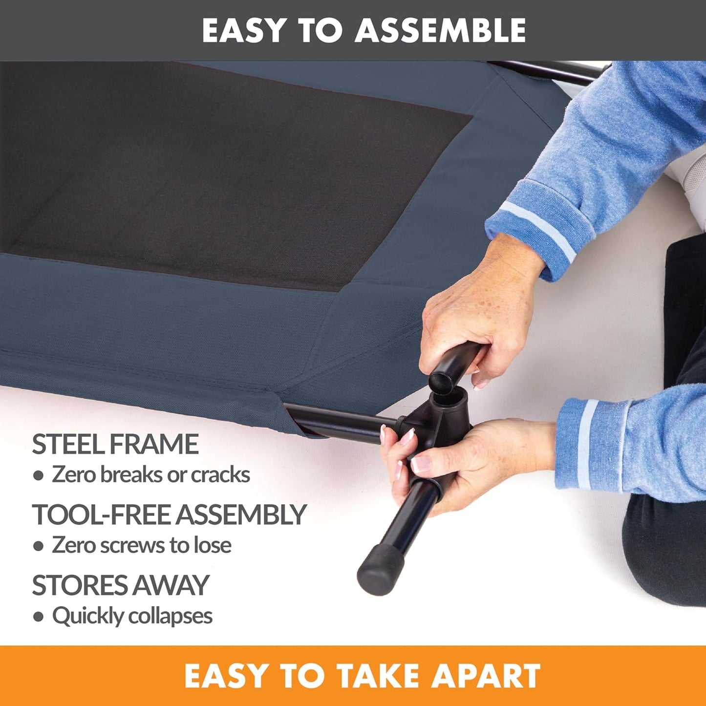 K&H Pet Products Outdoor Elevated Dog Cot, Breathable Cooling Elevated Cot Hammock Pet Bed for Large Dogs, Washable Mesh Cover, Raised Metal Frame, Collapsible, Portable - Large 42 X 30in Blue