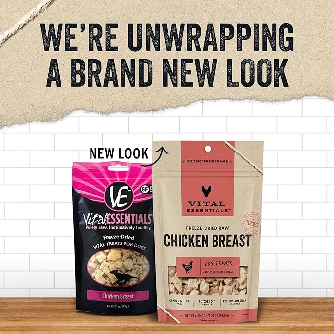 Vital Essentials Chicken Breast Dog Treats, 2.1 oz | Freeze-Dried Raw | Single Ingredient | Premium Quality High Protein Training Treats | Grain Free, Gluten Free, Filler Free