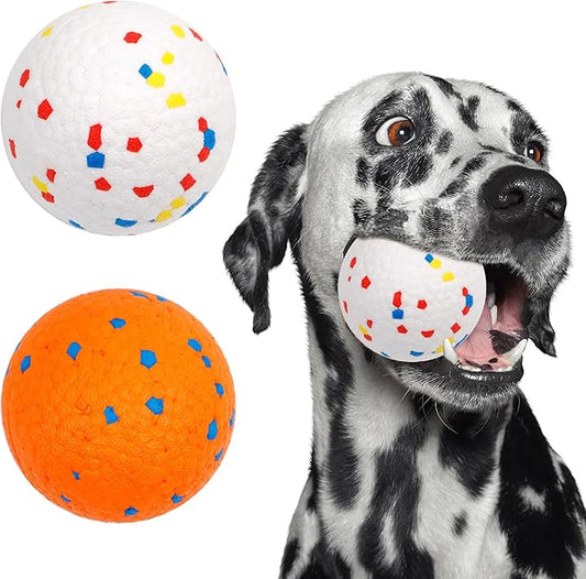 2pack 3''Durable Dog Balls for Aggressive Chewers, Indestructible Bouncy Floating Balls for Training, Catch and Fetch, Durable Solid Tennis Ball Toys for Large, Medium Dogs - White, Orange