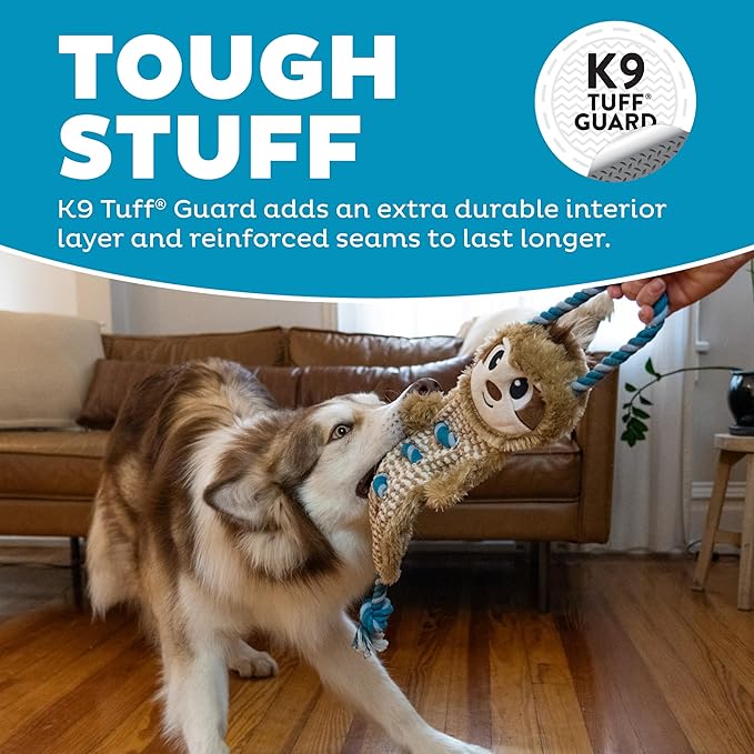 Outward Hound Ropiez Rope Interactive Dog Tug Toy for Tugging Squeaky Fun, 23.6 Inch Sloth, Brown, Large