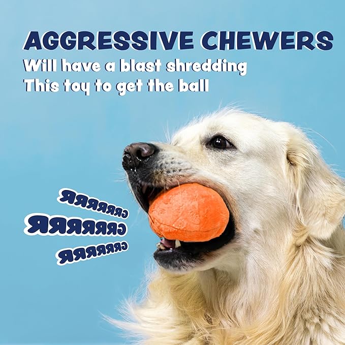3in1 Squeaky Dog Toys for Aggressive Chewers - Medium to Large Breeds - Puppy Teething Toys - Interactive - Juguetes Perros - Orange