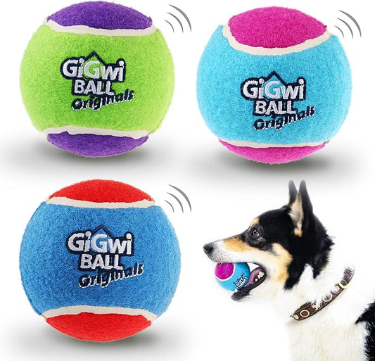 GiGwi Tennis Balls for Dogs, Squeaky Dog Tennis Balls for Exercise, High Bouncy Dog Balls Bright Colors 2.5 Inches, Interactive Funny Dog Toys for All Breeds of Dogs Indoor & Outdoor Dog Games, 3 Pack