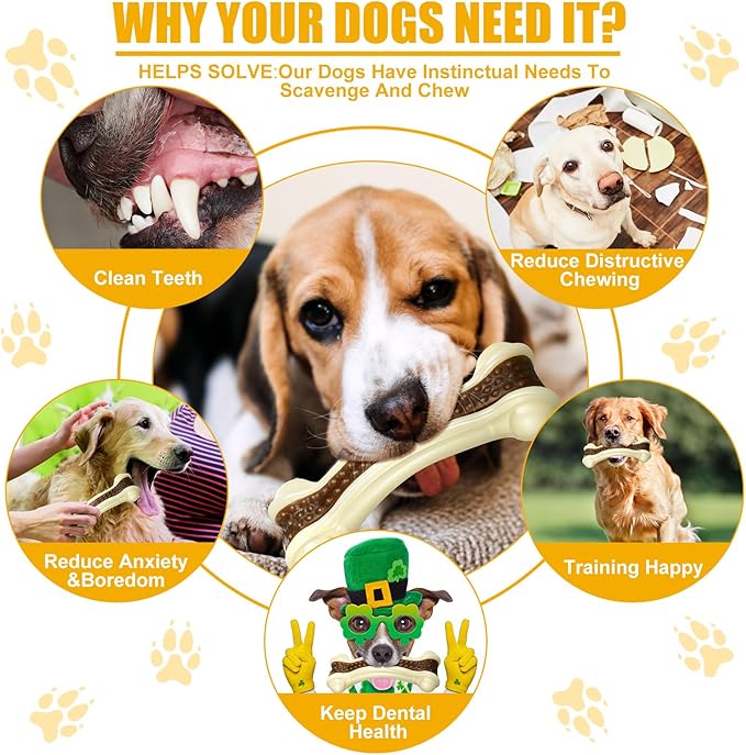 Sosation 3 Pack Chew Toys for Aggressive Chewers, Bone Toys Nylon Beef Flavor Dog Teething Toys for Large/Medium/Small Puppies Breeds(Small, Large, Medium, Curved Bone)