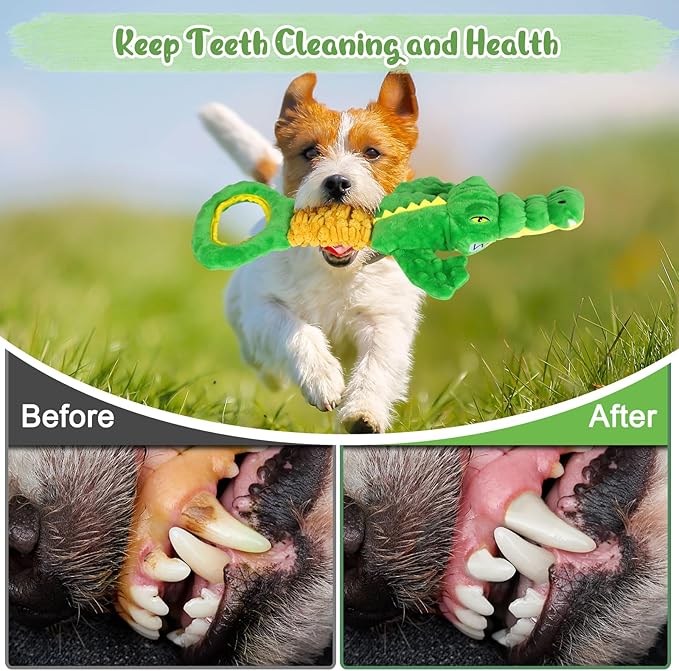 Large Alligator Dog Toys, Plush Squeaky Dog Toy with Crinkle Paper and Tug of War Handle, Interactive Puppy Toys for Small, Medium and Large Dogs