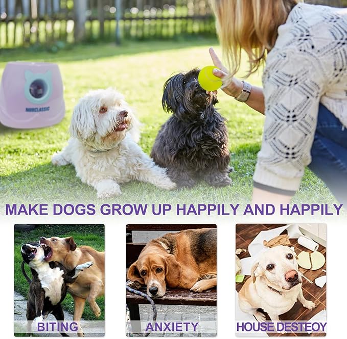 BESTHLS Automatic Dog Ball Launcher Interactive Tennis Ball Thrower Machine for Small Medium Dogs Fetching Distance 10-30ft (Purple, Remote Included)