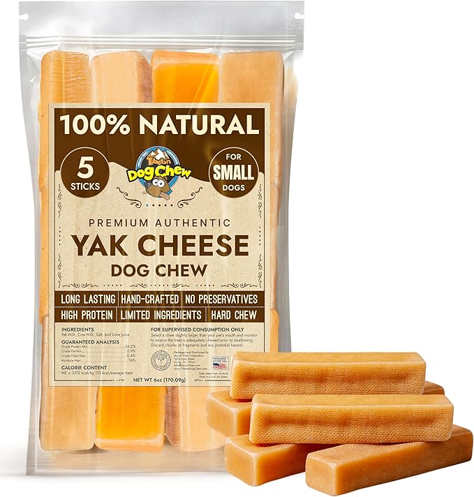 Tibetan Dog Chew Yak Cheese Sticks - Natural Treats for Small Dogs, Longer Lasting, Digestible, Promotes Dental Health, Rawhide, and Grain-Free, Ideal for Aggressive Chewers, 5-Pack