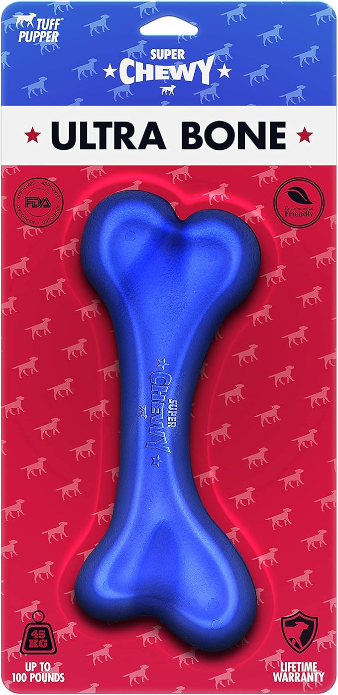 Tuff Pupper SuperChewy Tough Dog Bone Toy | Lifetime Replacement | Strong Natural Rubber | Great Dog Fetch Toy | Chew Toys for Dogs | Ultra Durable Chew Toys for Moderate Chewers | Large Breed Tested