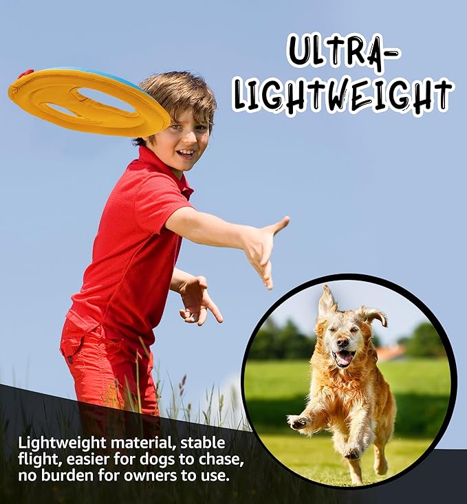 Dog Flying Disc Dog Flyer Toy for Fetch, Durable Nylon 9.5" Diameter with Soft and Thick Edges, Gentle on Teeth & Gums, Lightweight & Water Floating, Outdoor Play for All Breeds (C-Blue/Orange)