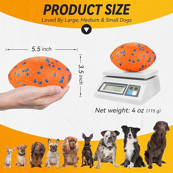 5.5 Inches Balls for Dogs, Durable Dog Football Toys for Aggressive Chewers, Large Rugby Balls, Floating Dog Toys for Water Fetch for Medium and Large Breed, Orange