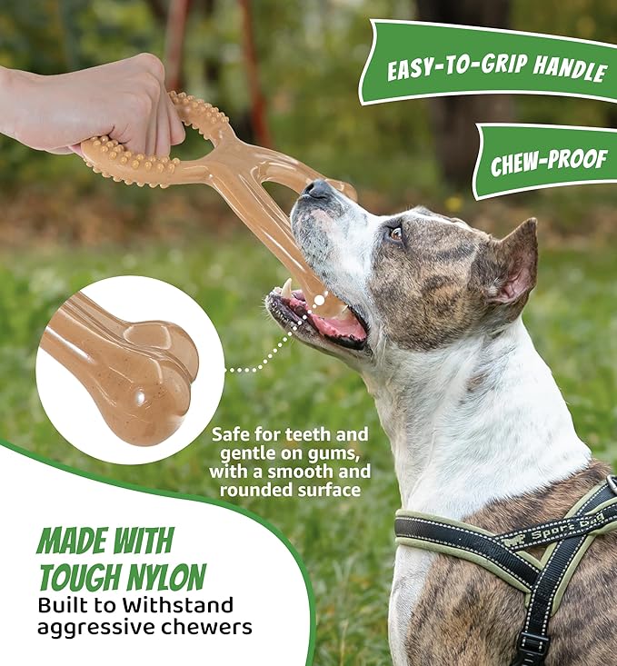 Durable Dog Chew Toy for Aggressive Chewers, Indestructible Nylon Bone Dental Care Teeth Cleaning Chew Toy for Small, Medium and Large Dogs, Keep Them Busy, Irresistible Beef Flavor (Brown)