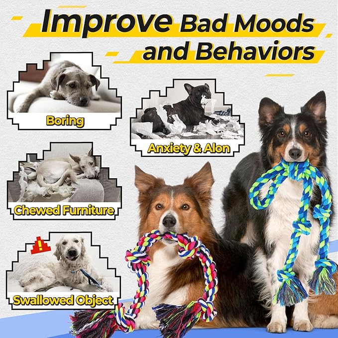 Heavy Duty Dog Rope Toys for Aggressive Chewers, Tough Tug of War Dog Toys for Large, Medium & Small Dogs – 5 Pack Including 2 Ropes & 3 Supplies